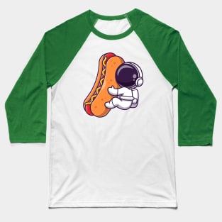 Cute Astronaut With Hot Dog Cartoon Baseball T-Shirt